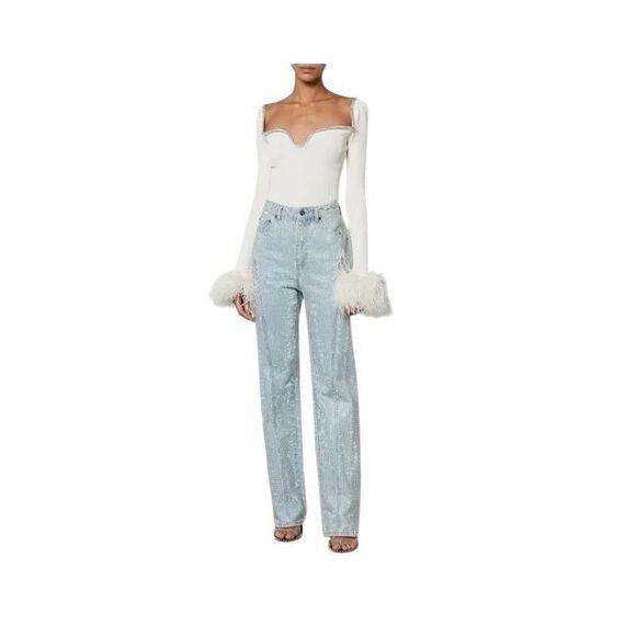 NWT Self-Portrait Blue Rhinestone Embellished High-Waisted Denim Jeans W27 L32 - Picture 1 of 16
